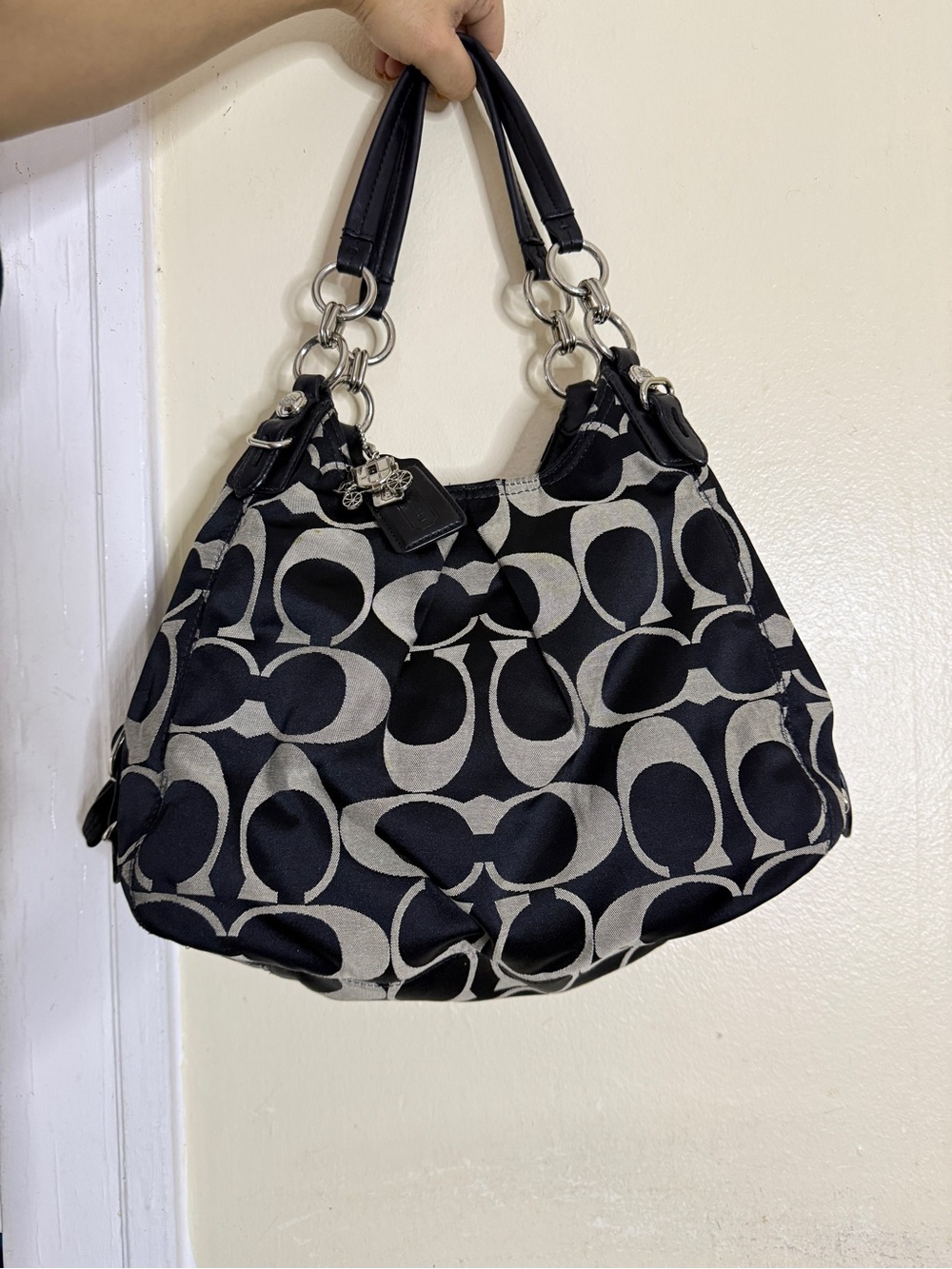 Coach Vintage y2k Black and Silver Signature Shoulder Bag